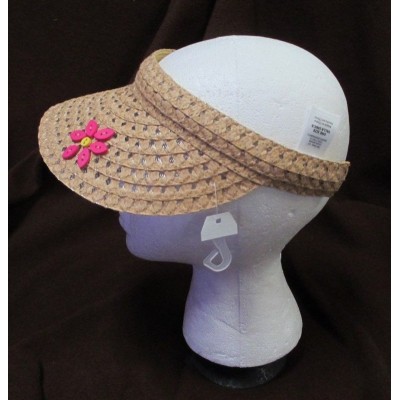 LADIES VISOR  natural color STRAW  with pink button flower  one  fits most  eb-77643285